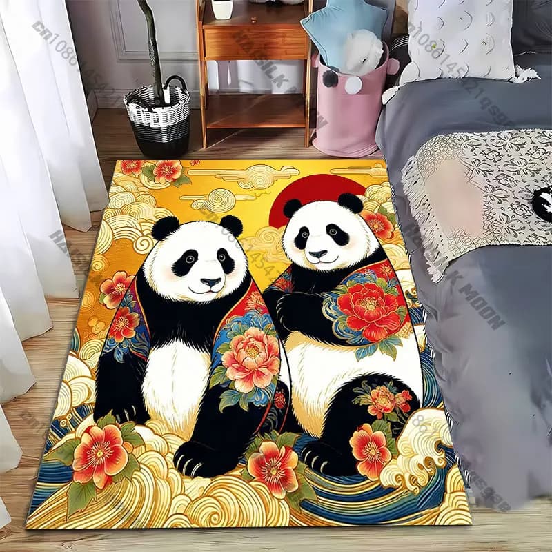 Tappeto artistico con pande, fiori e armonia naturale, tappeto per yoga, decorazione per soggiorno, tappetino per gattonare per bambini, zerbino, tappeto decorativo, tappetino da gioco