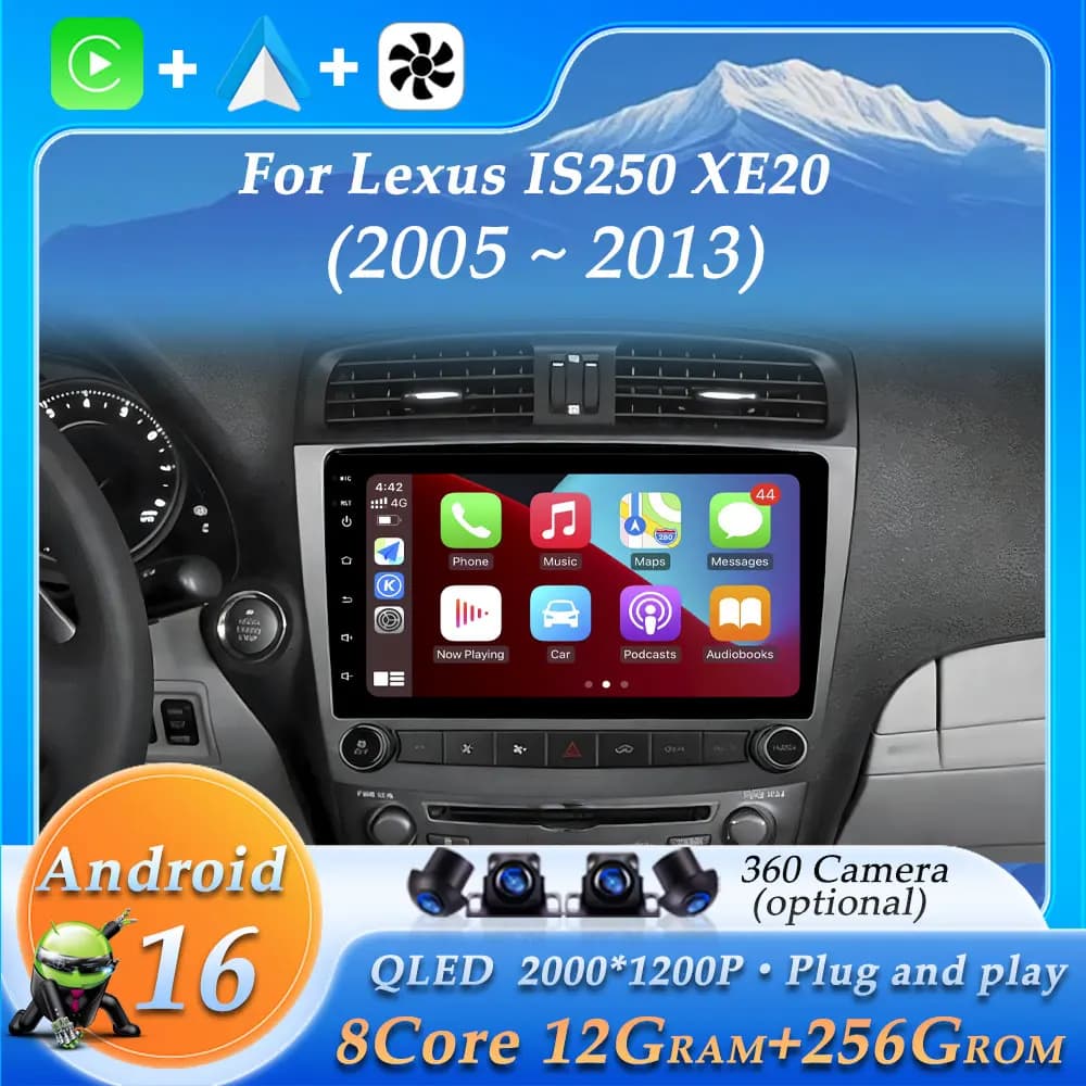 Autoradio Android 16 per Lexus IS250 XE20 2005-2013, Stereo Audio Video, WiFi 4G, BT, Lettore Multimediale, CarPlay Wireless, Unità Principale