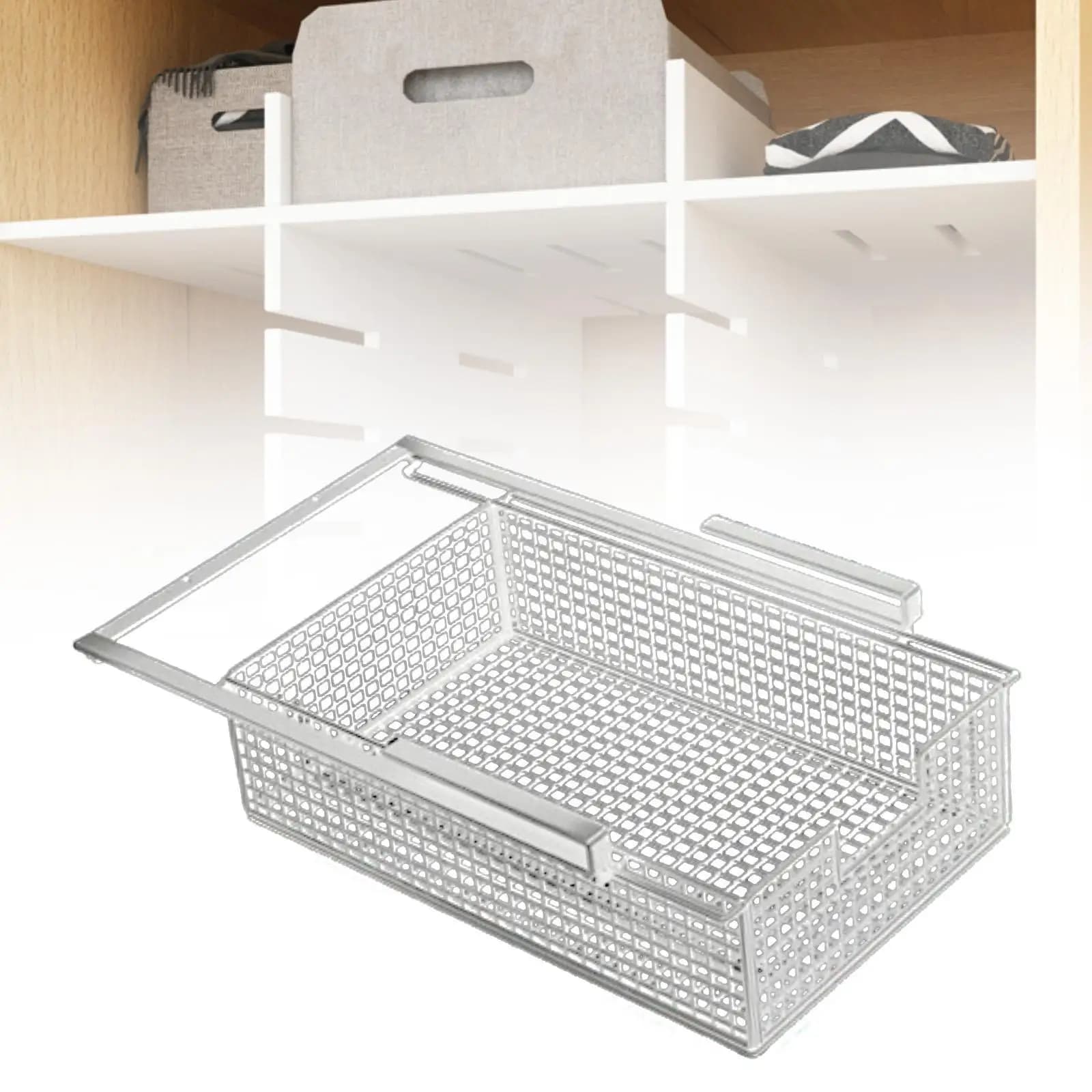Cestello Estraibile Sospeso, Cestello in Filo Metallico da Appendere Sotto il Ripiano, Cestello Portaoggetti Sospeso