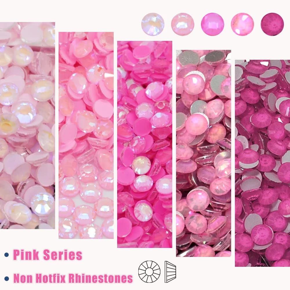Strass Non Hotfix SS6-SS30 in Vetro Glitterato Rosa Neon AB Flatback per Artigianato Fai da Te e Decorazione Unghie