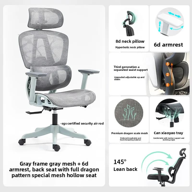 Sedia ergonomica multifunzionale con schienale doppio sollevabile, sedia da ufficio, sedia da gaming, sedia girevole per studio