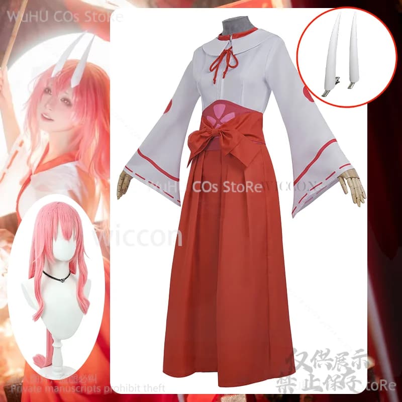Anime Quella volta mi sono reincarnato Shuna Costume Cosplay Miko Uniforme Kimono giapponese Abito come una parrucca rosa melma Ragazze