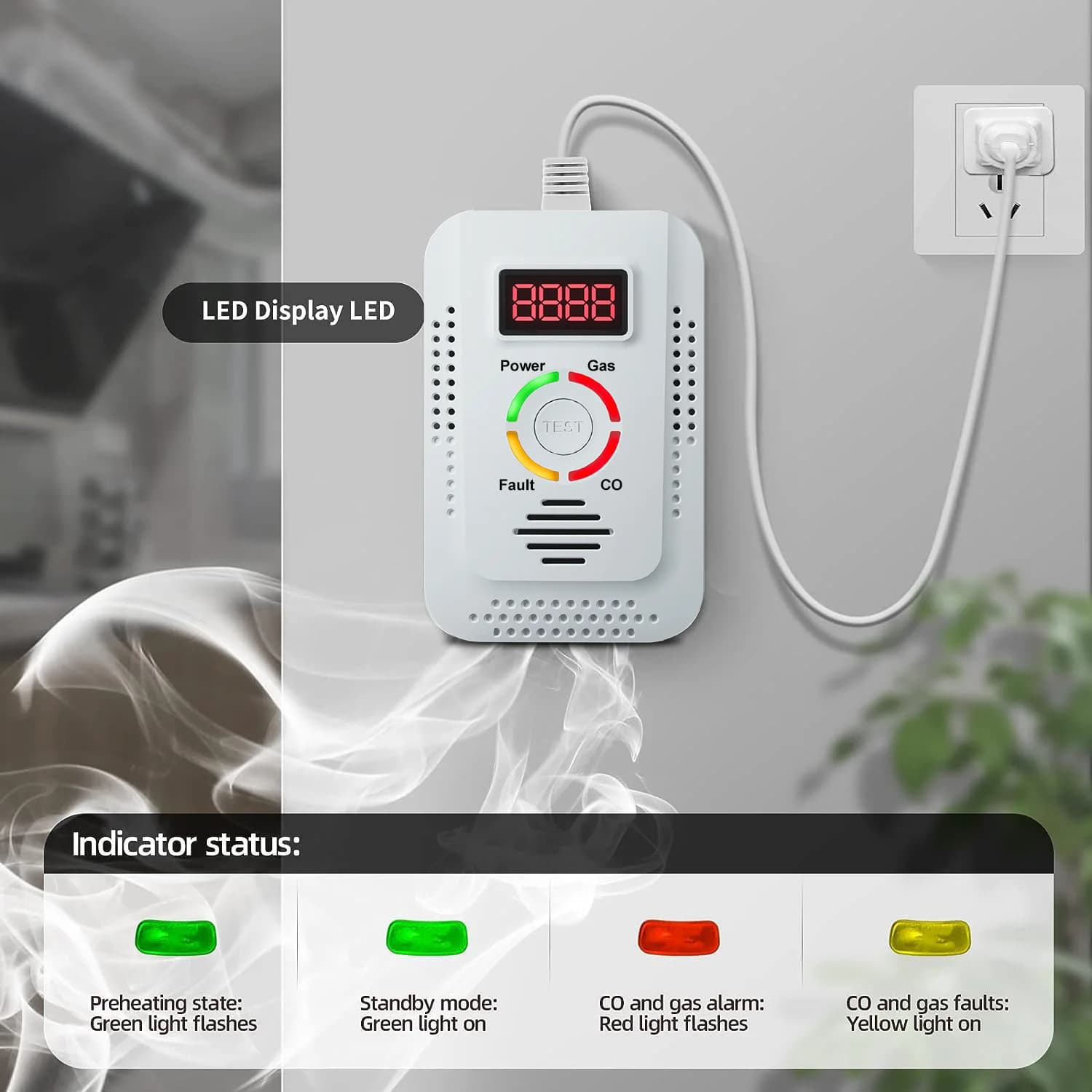 Rilevatore di monossido di carbonio CO e gas naturale, rilevatore di perdite di gas combustibile per gas, co, metano (CH4) in cucina