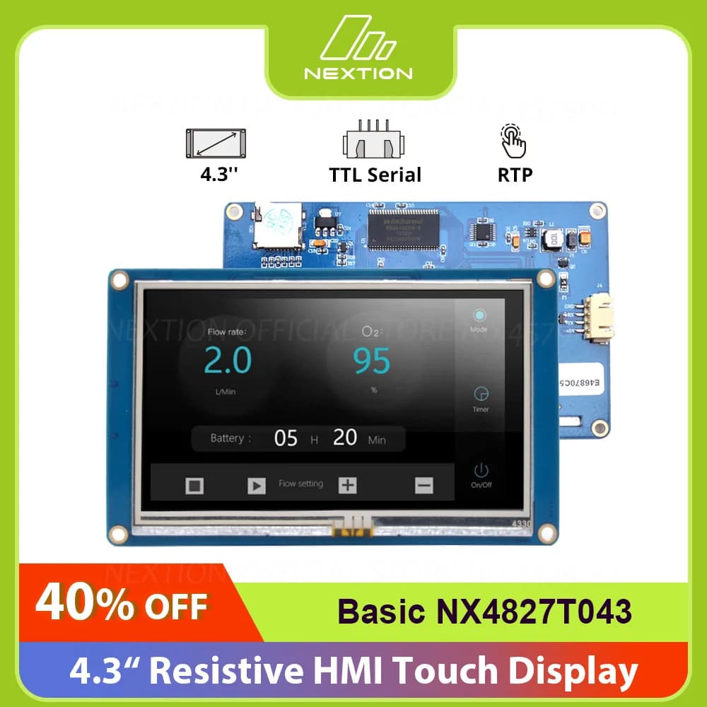 NEXTION NX4827T043 4.3” LCD HMI Touch Display - TFT Resistive Touch Screen Module Support Arduino or Raspberry Pi Project