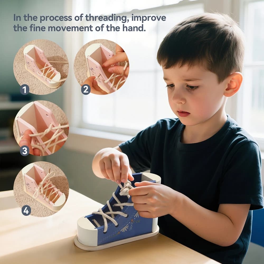 Shoelace Threading Teaching Toys Learn to Tie Shoelaces Toy Kids Puzzle Fine Motor Skills Toy Early Educational Wooden Toys