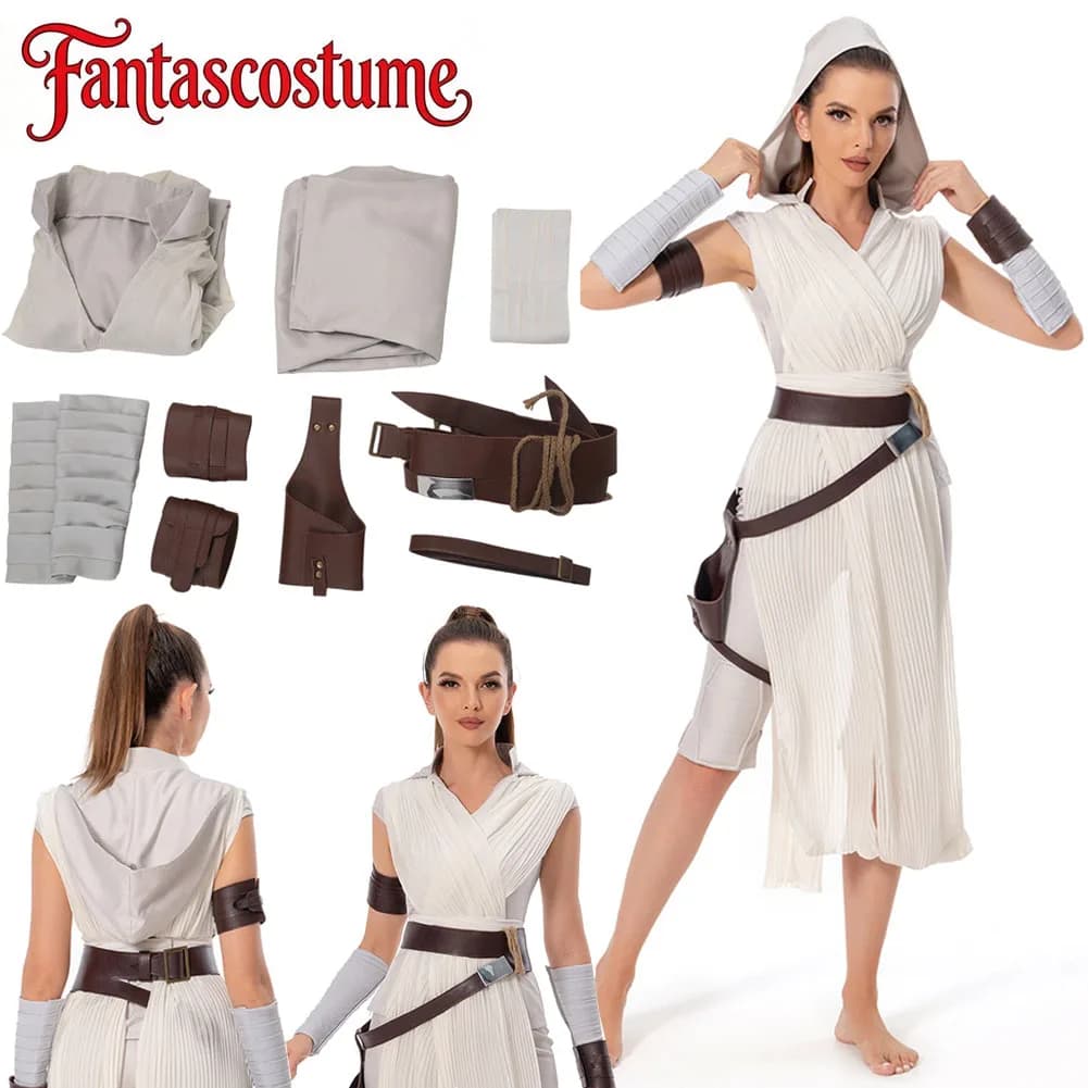 Costume Cosplay Rey, Abbigliamento da Cavaliere Fantastico Spaziale, Completo con Felpa, Pantaloni e Cintura per Donne, Outfit per Halloween e Feste in Maschera