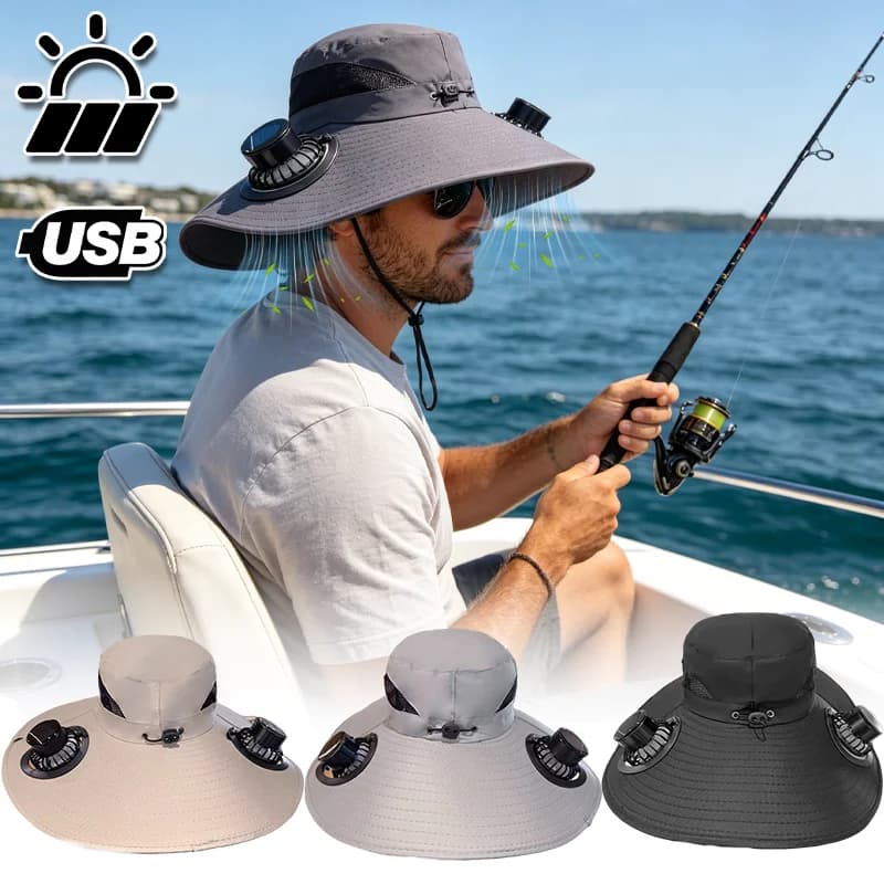 Adjustable Solar Fishing Hat With USB Charging Fan Breathable Cap for Hiking Camping Outdoor Sports Father Day Gift