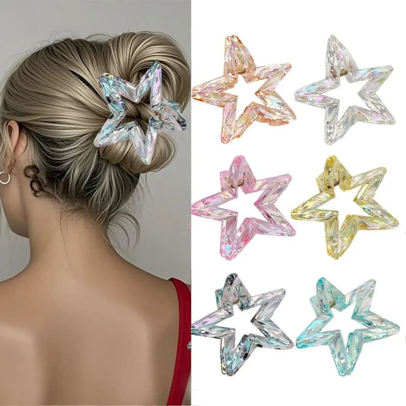 1/2 Pezzi Fermacapelli a Stella a Cinque Punte con Effetto Laser, Clip a Squalo in Acrilico, Fermacoda per Coda di Cavallo Semi-Accoppiata da Donna, Accessorio per Capelli
