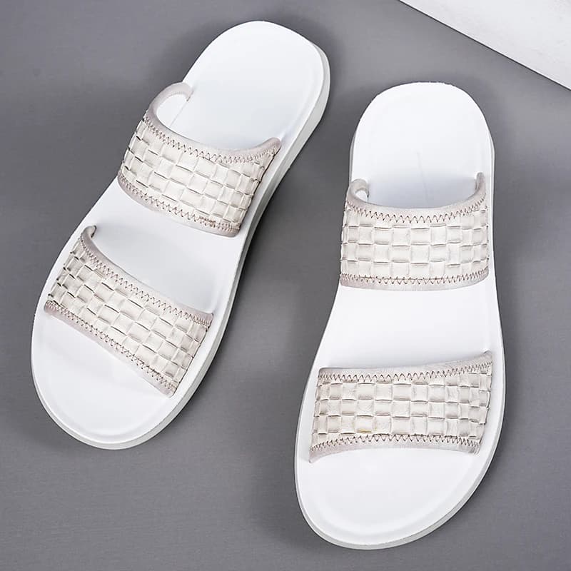 Men's Summer Comfortable Soft Bottom Woven Double Strap Sandals Anti-Slip Wear-Resistant Breathable Casual Slip-On Slippers-2553