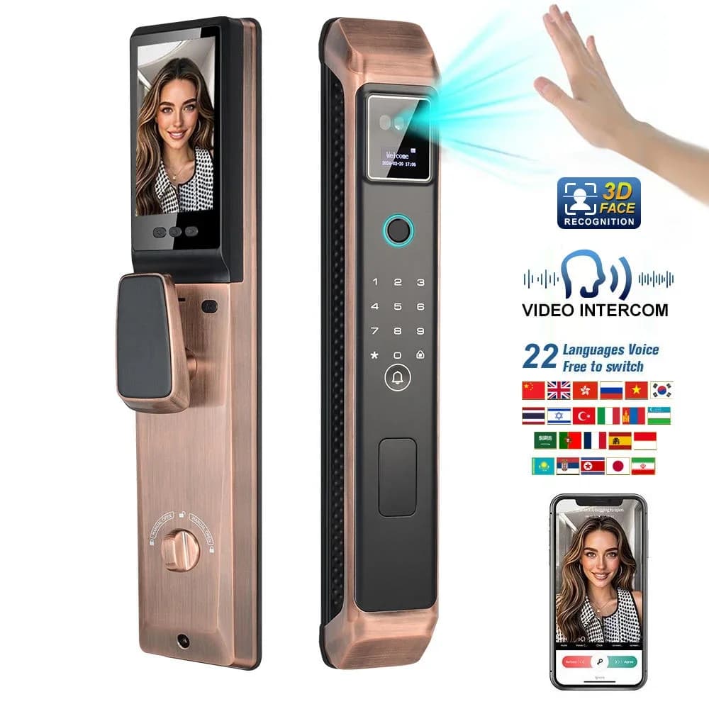 Aluminum Alloy Face Recognition Fingerprint Password Palm Vein Smart Door Lock Cat Eye Camera Cloud Storage For Wood