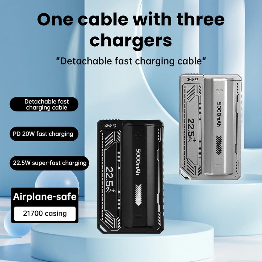 1*21700 Solderless Battery Case, PD 20W Power Bank Casing, DIY Battery Case with Built-in Cable