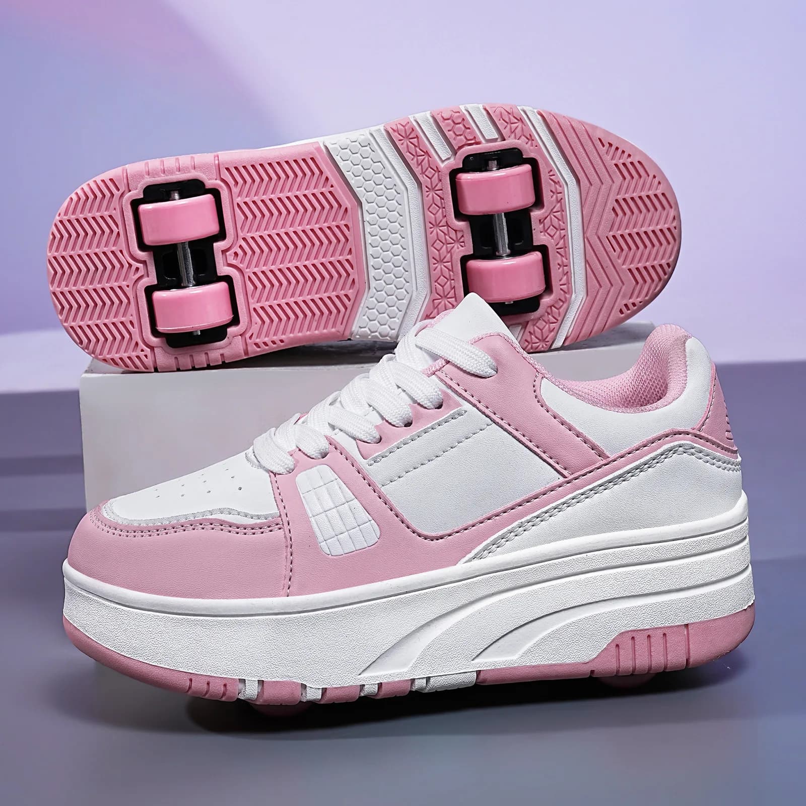 Scarpe da passeggio per bambini, scarpe da skate a due ruote traspiranti per ragazze, scarpe da pattinaggio su ghiaccio per sport all'aperto
