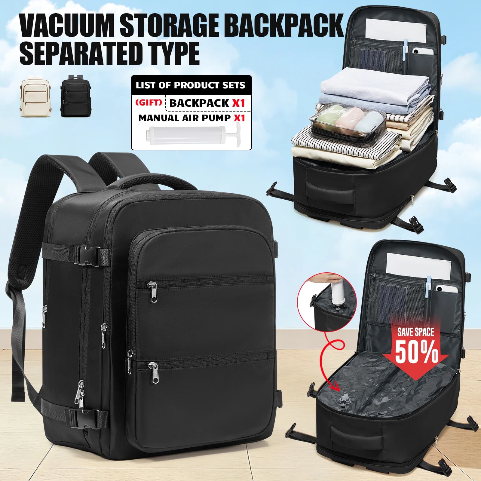 Vacuum Storage Bag, Ryanair Hand Luggage Backpack 40x30x20, Vacuum Backpack Travel Backpack Women Men's Work Backpack Laptop Bag
