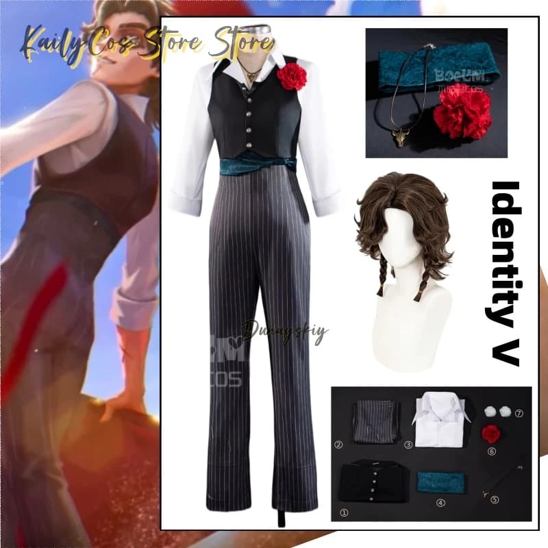 Identity V Matador Cosplay Hernando Romero Vest Pants Necklace Flower Props Costume Wig Men Outfit For Comic Con Party Halloween