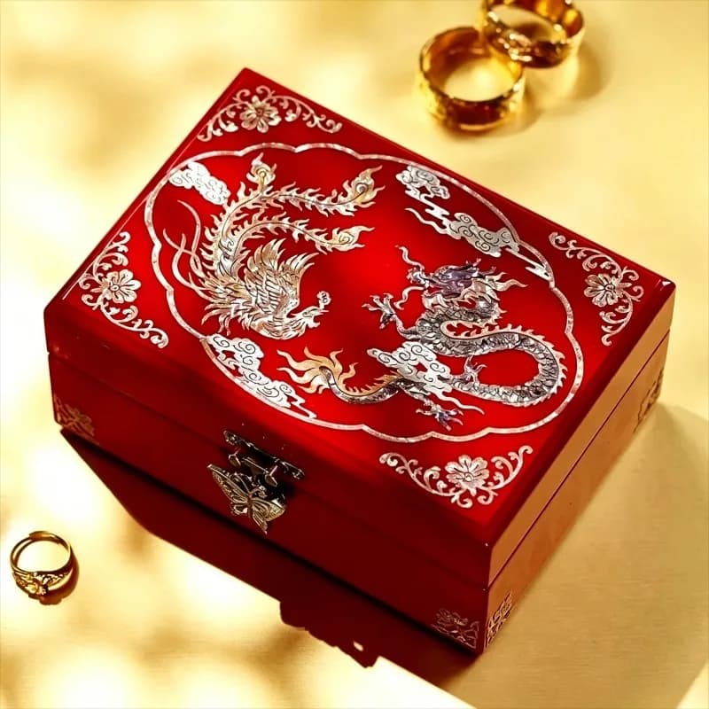 Scatola Porta Gioielli in Legno Rossa, Organizzatore per Anelli, Custodia di Lusso per Collezione di Orecchini, Custodie Portatili per Bracciali da Matrimonio