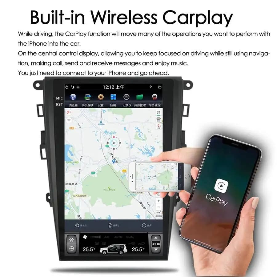 Autoradio Android con GPS e Navigazione per Ford Fusion Mondeo 2013-2019, Schermo Verticale da 12.1 Pollici, Lettore Multimediale Video con Sincronizzazione