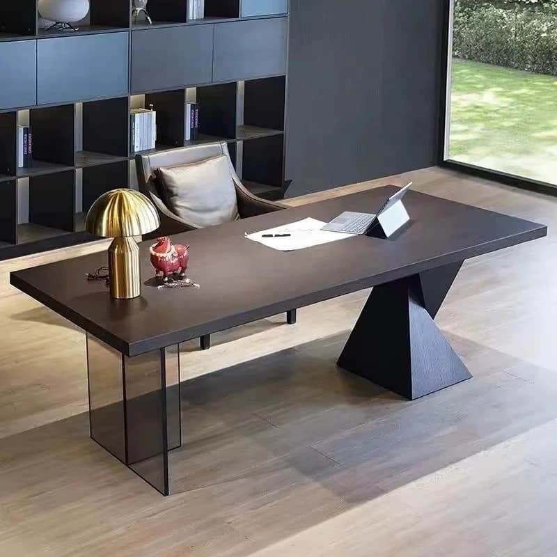 Organizer da scrivania in legno dal design estetico, scrivania per computer nera di design, mobili commerciali specializzati per ufficio