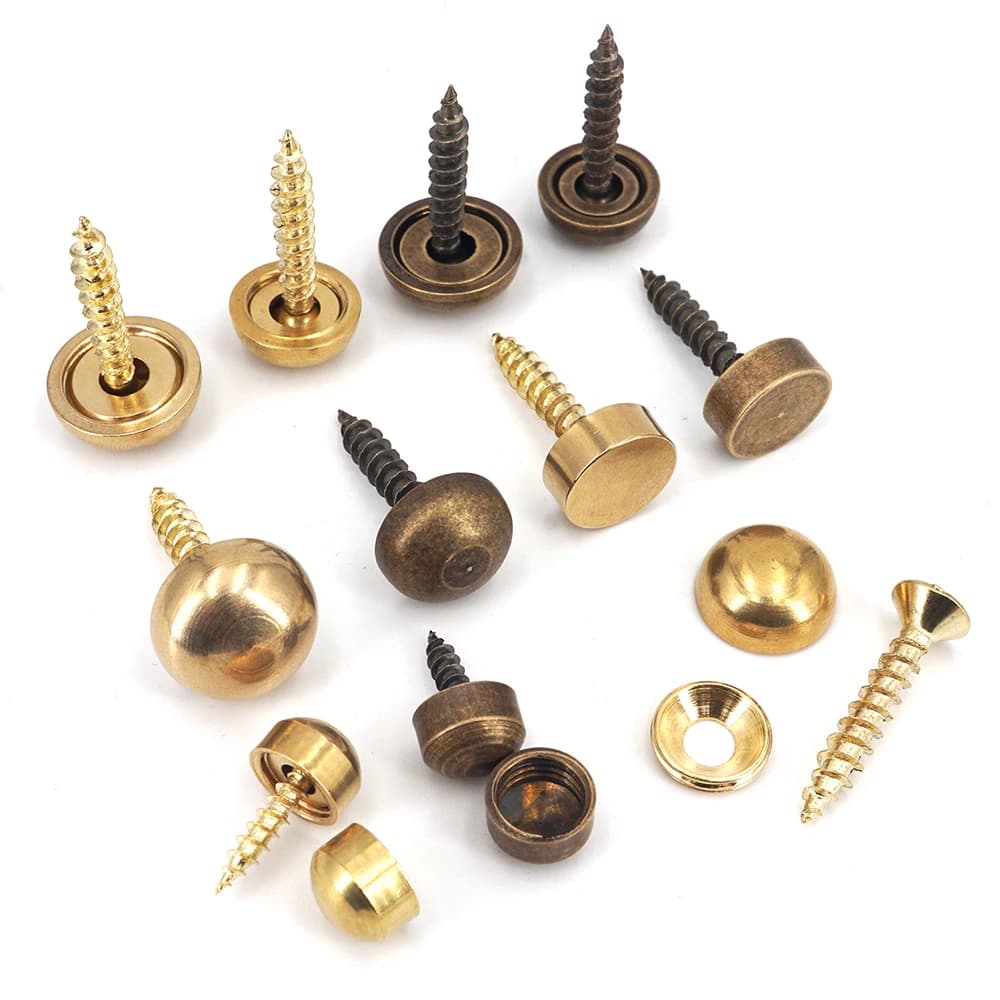 Vite a specchio con tappo a vite autofilettante in legno per chiodi decorativi in ottone 9mm/12mm/13mm/15mm