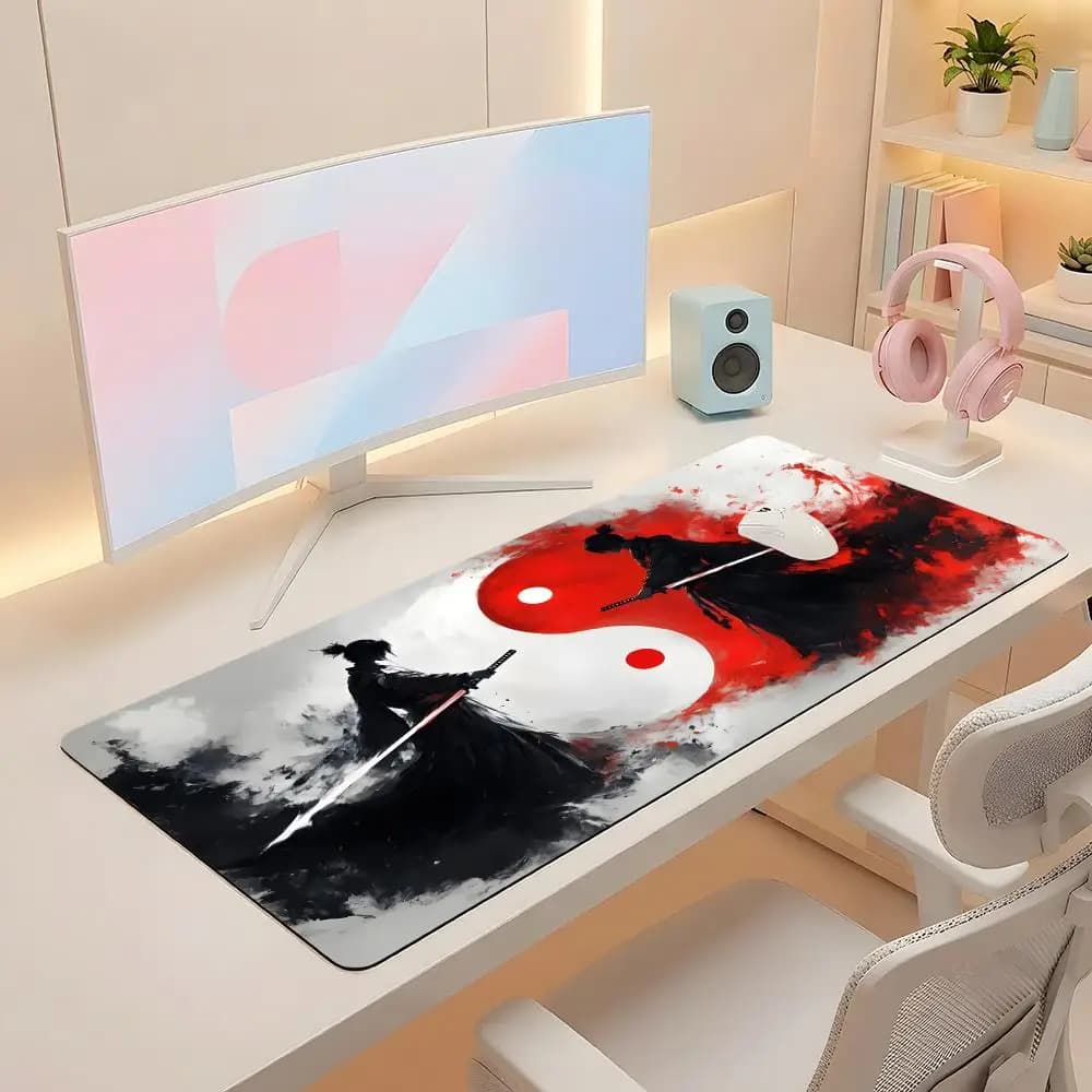 Tappetino per mouse anime S-samurai W-warrior, accessori per computer, tappetino per tastiera, tappetino per mouse nero, tappetino per mouse da gioco per laptop aziendale