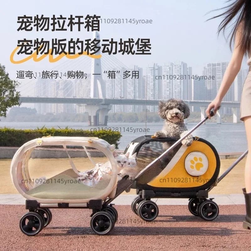 Portable Fold‑Away Transparent Travel Trolley Carrier For Outdoor Pet Use