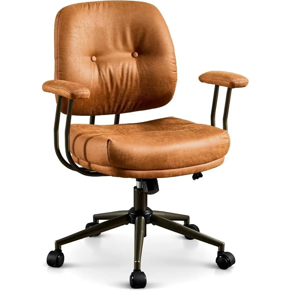 Sedia Direzionale Girevole Ergonomica in Pelle con Schienale Alto e Cuscino Spesso (Camoscio Marrone)