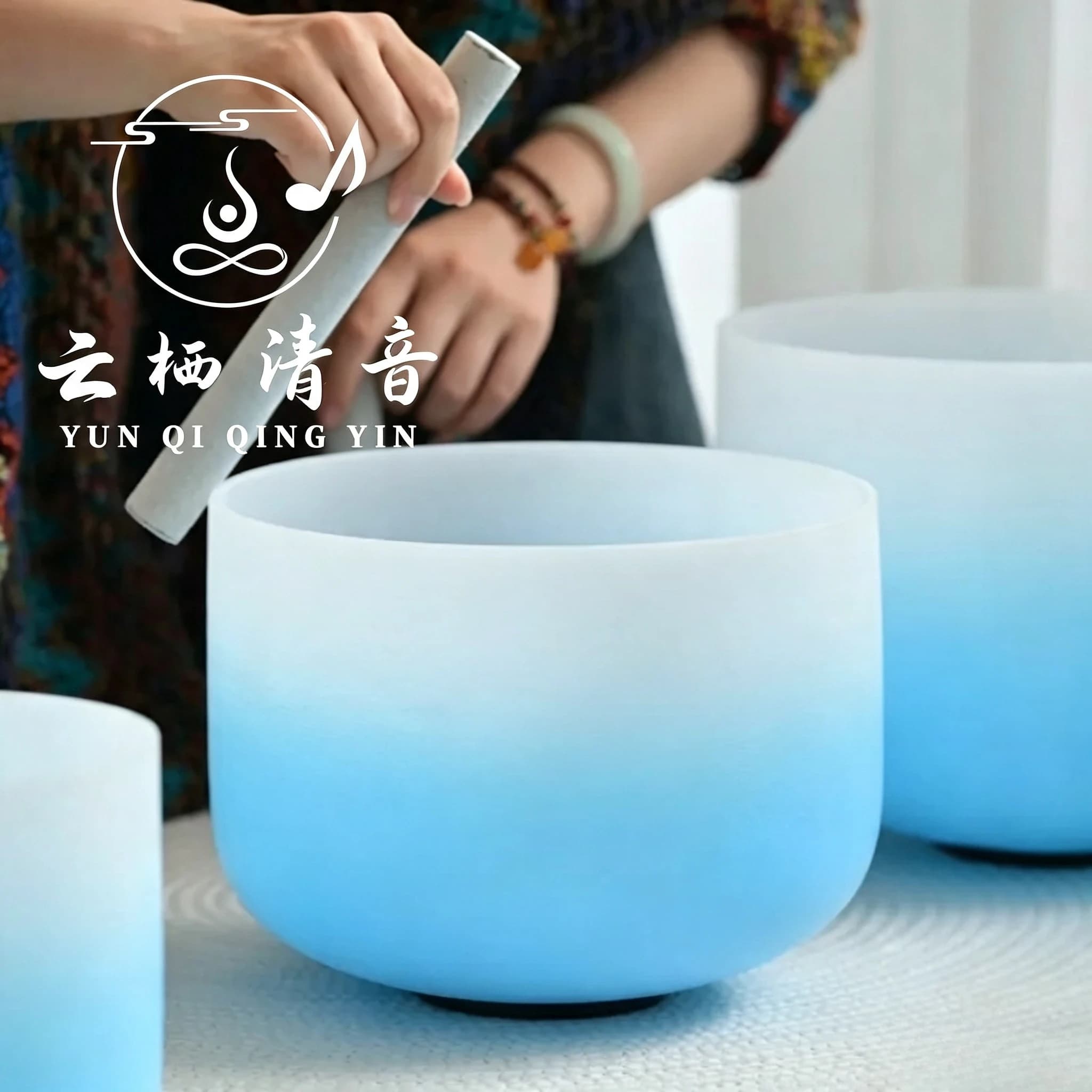 YUN QI QING YIN 7 Pieces Blue Frosted Alchemy Crystal Singing Bowl Set 432Hz 440Hz Tuned Chakra Sound Healing Yoga Percussion Bowl Pack With Portable Bag