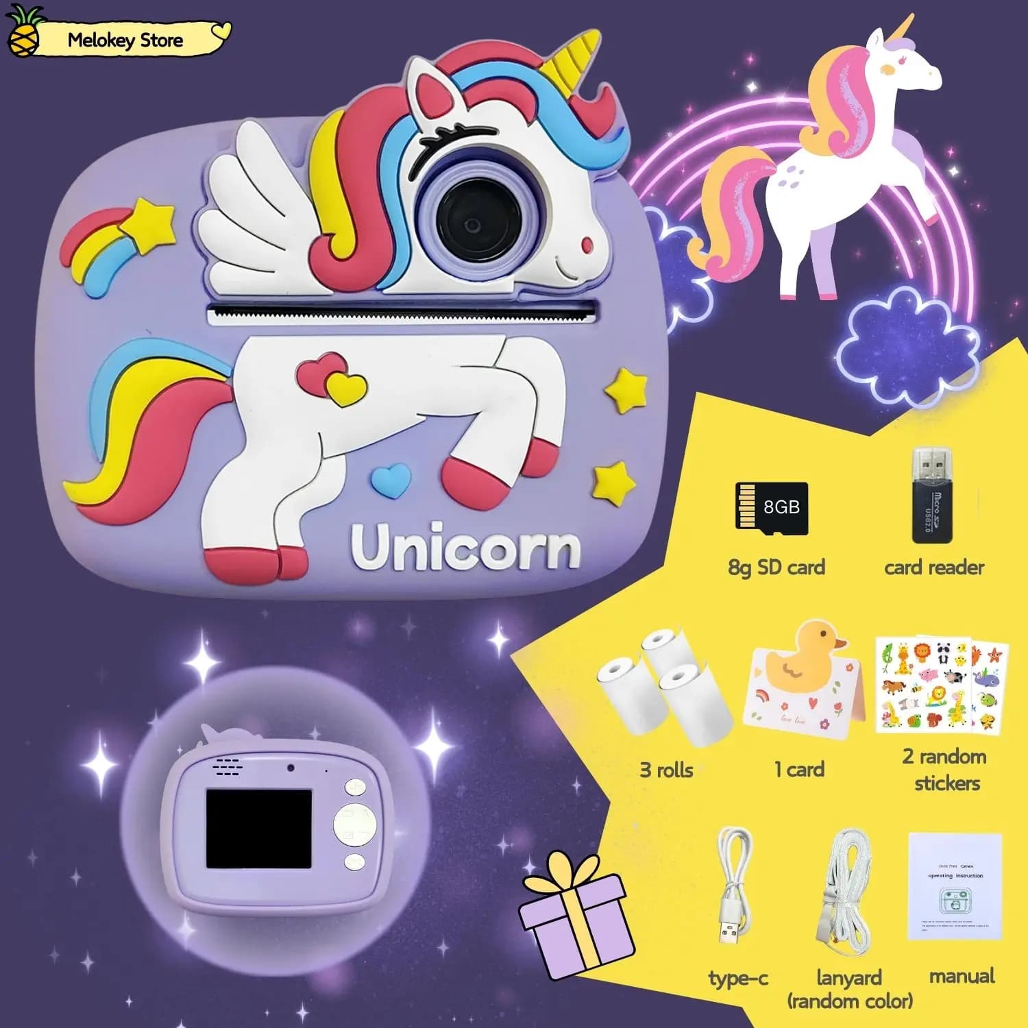 Birthday gift set Digital camera printer for kids with games Mini digital video Camera for kids instant print Girl Christmas Boy