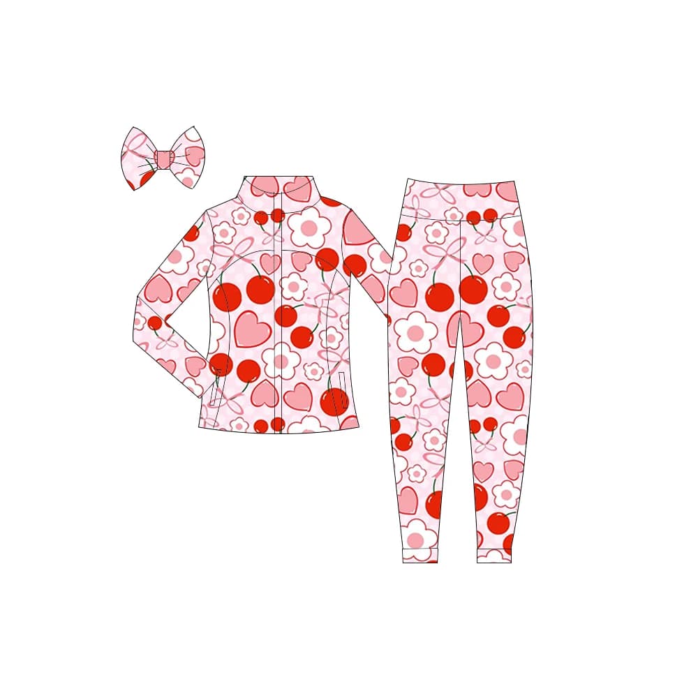 Valentine's Day Girls Suit Long Sleeves Long Pants Girls Suit Love Flower Print Bow Boutique Children's Suit