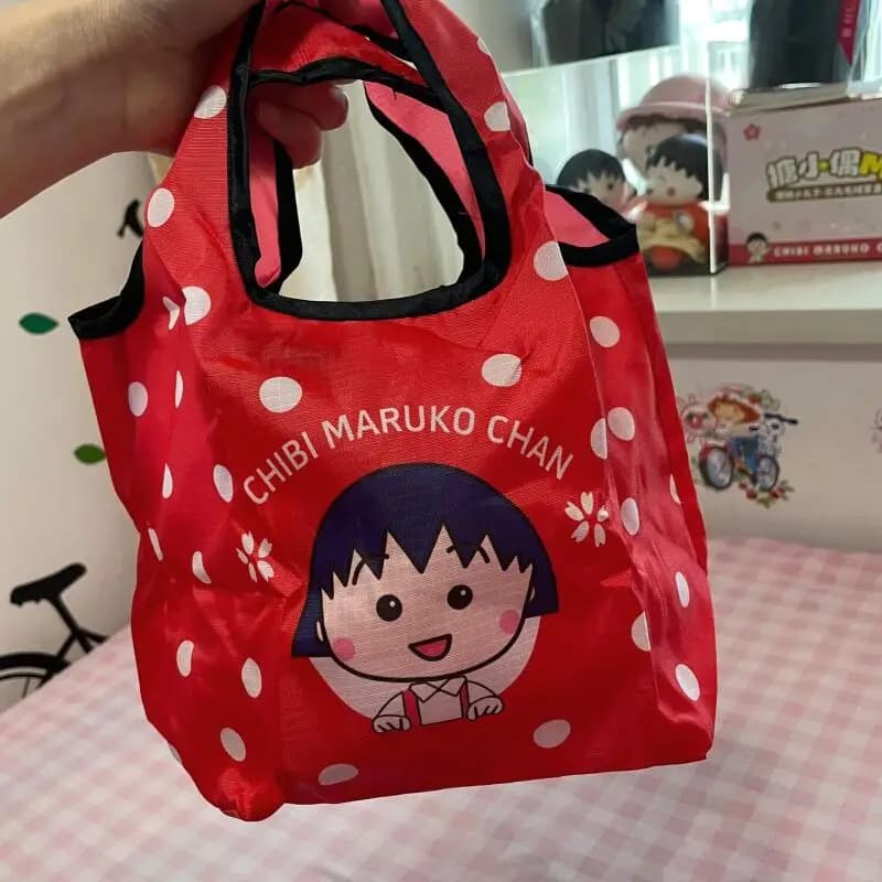 Chibi Maruko-Chan Layered Design Fold Bag Work Lunch Box Storage Handbag Supermarket Shopping Portable Bag Anniversary Gifts
