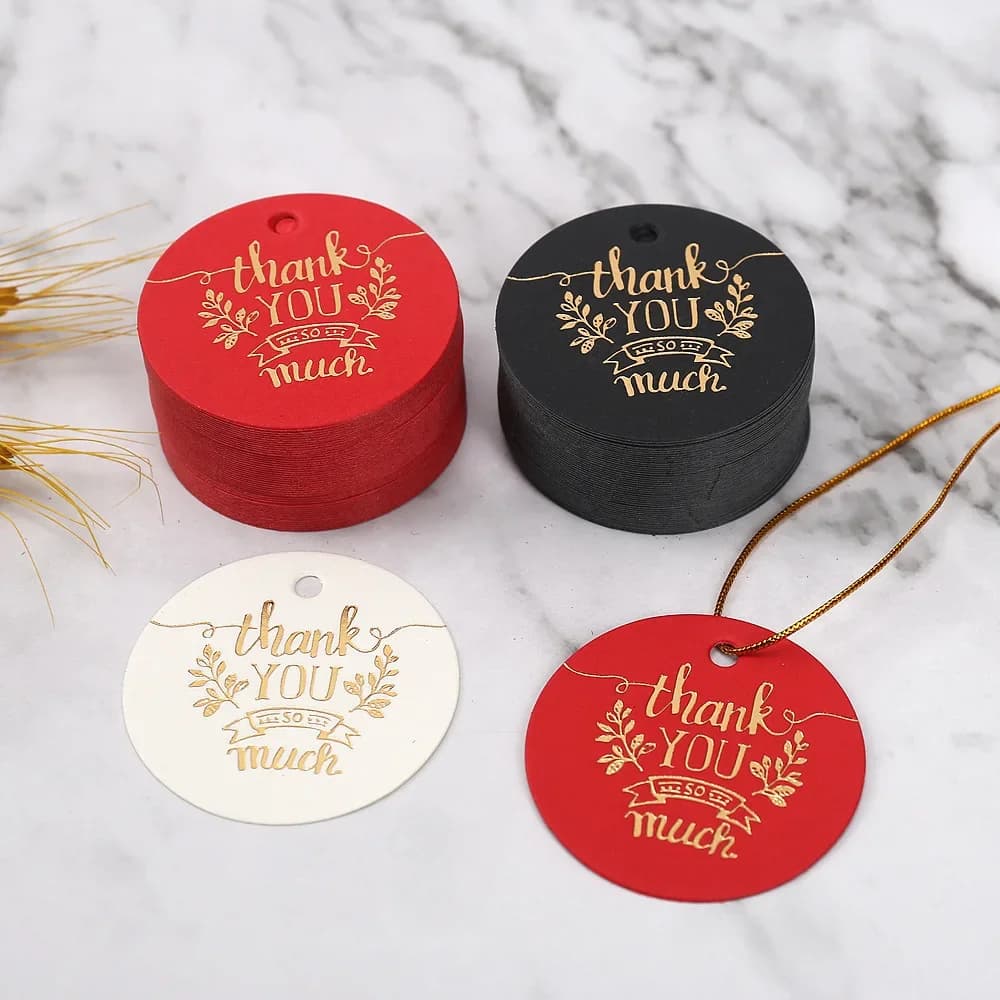 100 pz 4.5 cm Abbronzante Rotondo Grazie Tag Indumento Scarpe Sacchetti Regalo Hang Tag Carte di Carta Etichette per la Casa FAI DA TE Tag Di Natale