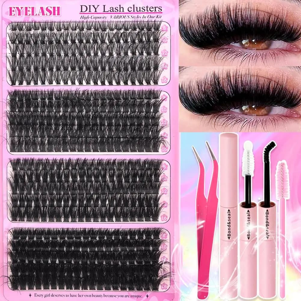 New Set of Fake Eyelashes in Segmentati - Voluminous Eyelashes and Mirrors with D Curve, with Eyelash Collar and Pliers (3 Pieces)