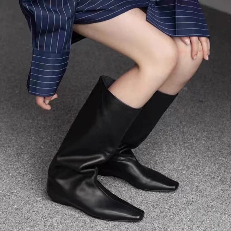 New Retro Knee-High Boots Women Western Boots Slip-On Knight Boots Women Wedges Long Tube Boots Women Fashion Botines Mujer