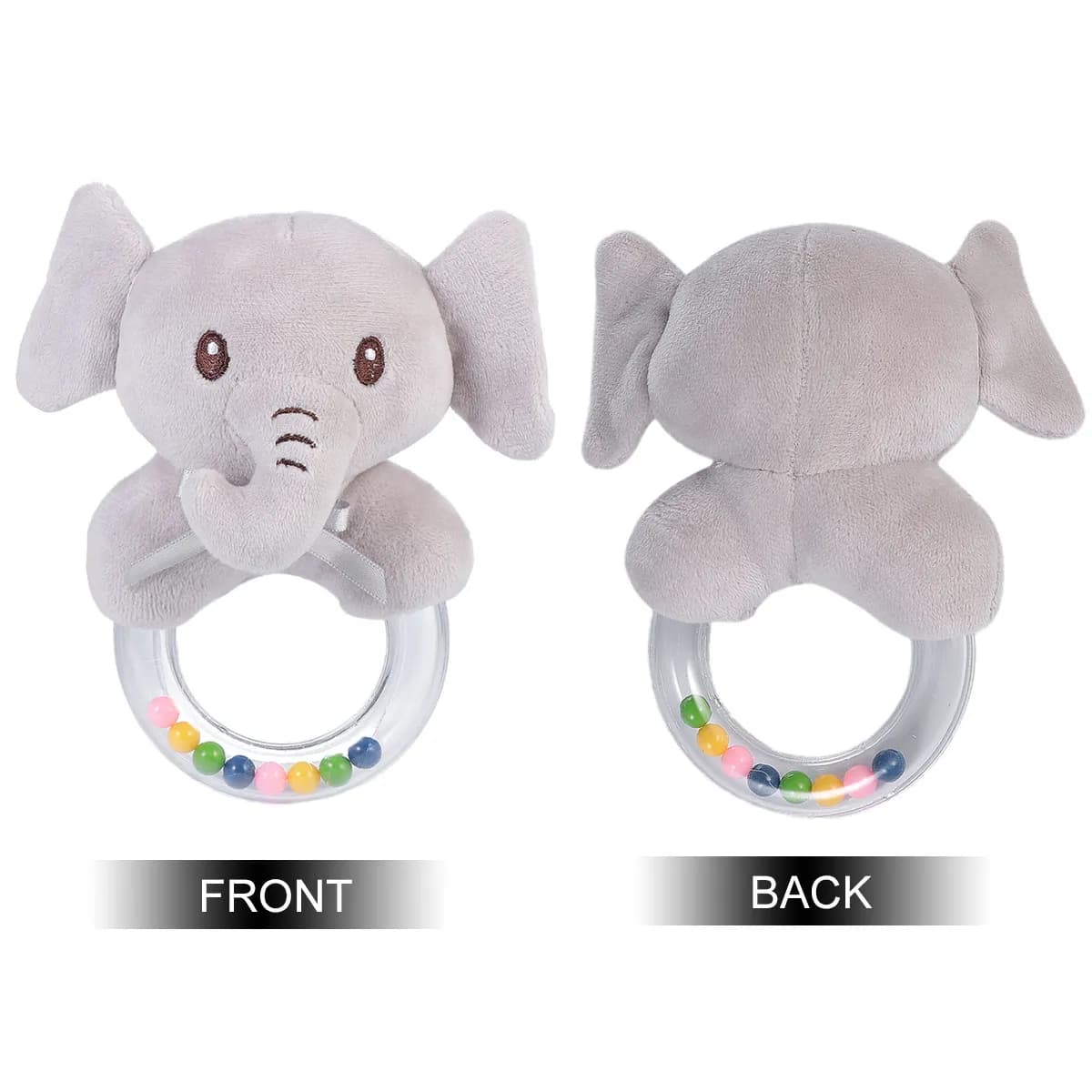 1 pz Sonaglio ad anello a forma di elefante grigio in flanella per neonati, leggero, portatile, educativo per la coordinazione occhio-mano