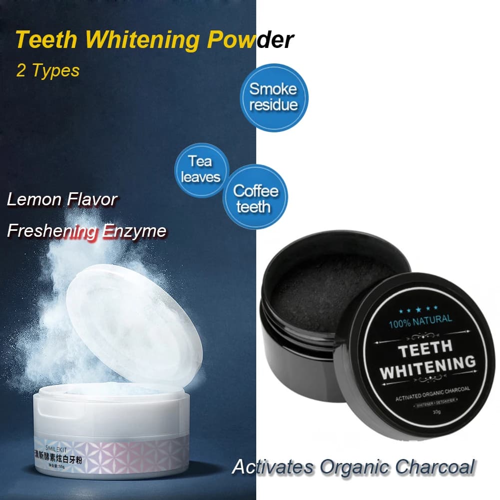 2 kinds of active organic charcoal teeth whitening powder natural lemon aroma fresh breath enzyme powder dental oral hygiene