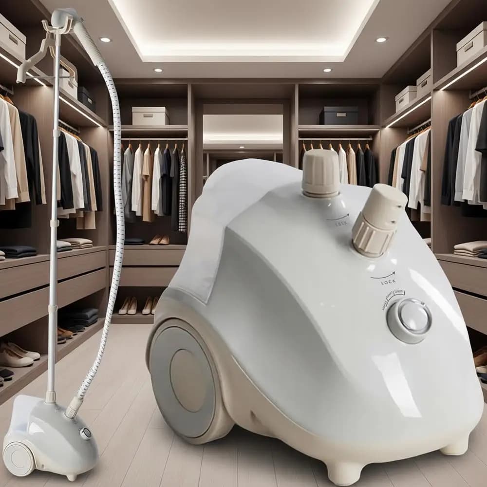 Vaporizzatore per Vestiti Potente da 1500W con Ruote, Serbatoio d'Acqua da 1,7L, 55 Minuti di Vapore Continuo, Rimozione delle Pieghe con Calore Proporzionale