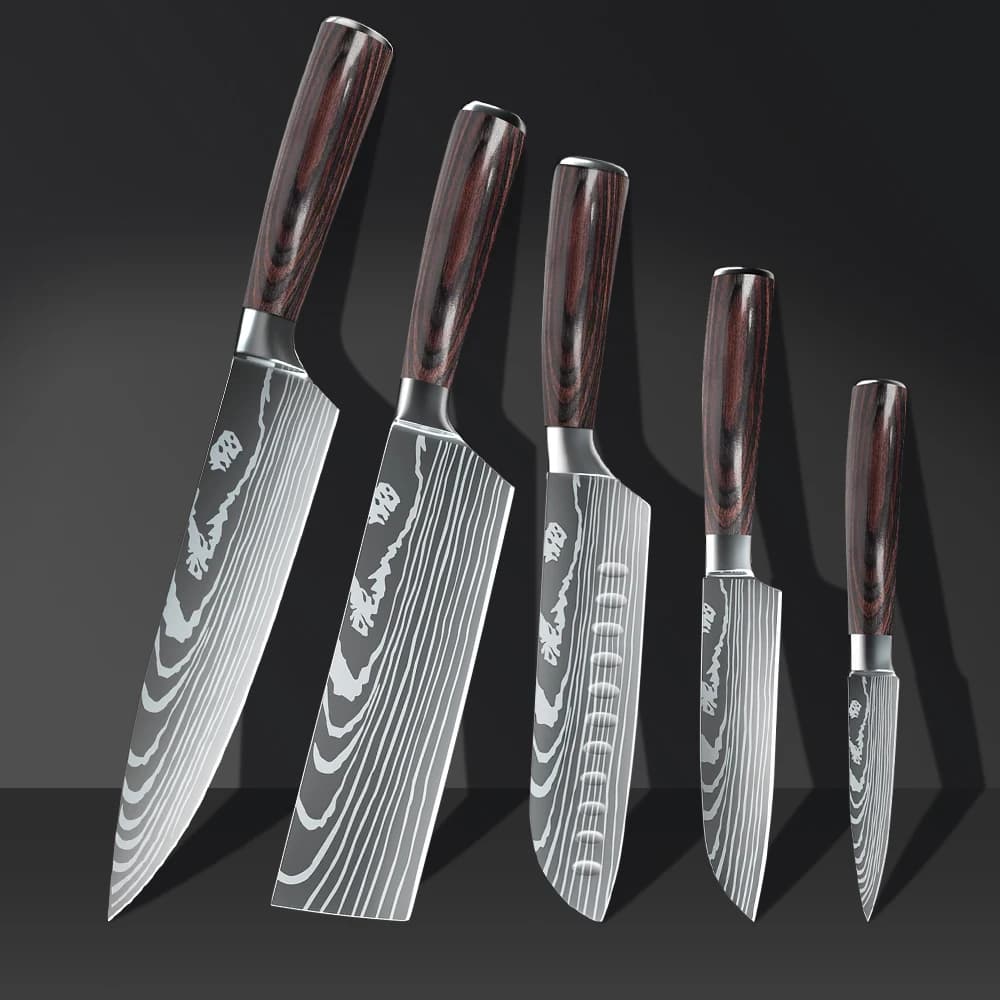 5 pezzi coltelli da cucina set affettare coltello da chef per uso domestico mannaia frutta affettare carne pesce verdura frutta coltelli in acciaio inossidabile