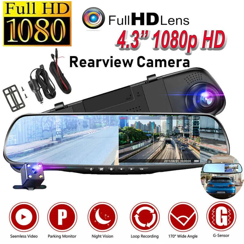 Mirror Dash Cam FHD Dual Lens Car DVR Camera videoregistratore notturno anteriore e posteriore 170 gradi grandangolare 24h monitoraggio del parcheggio