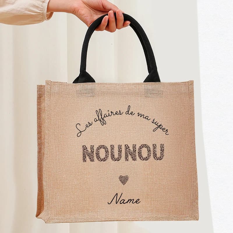 Borsa Tote in Juta Personalizzata con Nome, Motivo Floreale Boho, Leopardo, Cuore e Fiocco, Borsa per la Spesa, Regalo per la Festa della Mamma e Natale