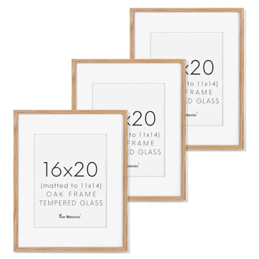 Set di 3 Cornici per Foto 16x20, Cornice in Legno Massiccio 16x20, Cornice 16x20 con Passepartout per 11x14, Cornice 16x20 con Vetro Temperato