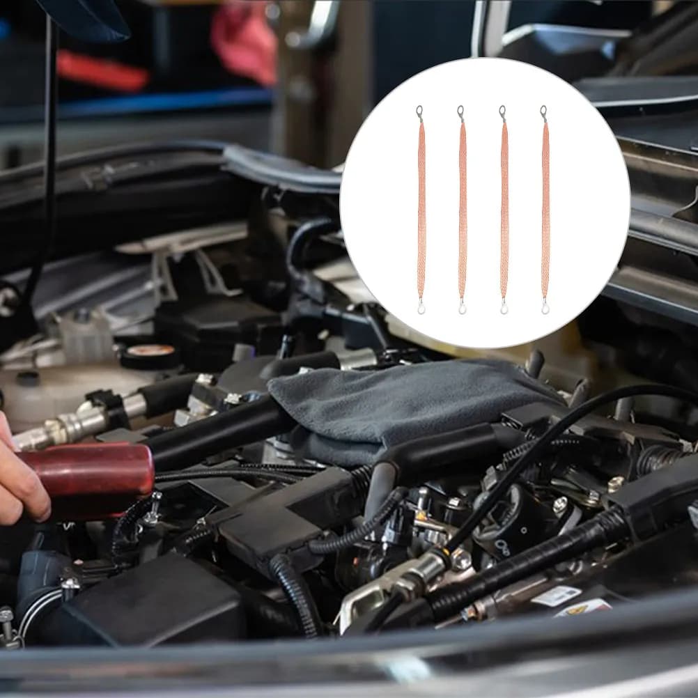 4 Pezzi Cavi di Massa per Auto, Cavi Batteria per Avviamento, Connettori a Filo di Terra in Rame Intrecciato, per Avviamento Motore a Corrente Stabile