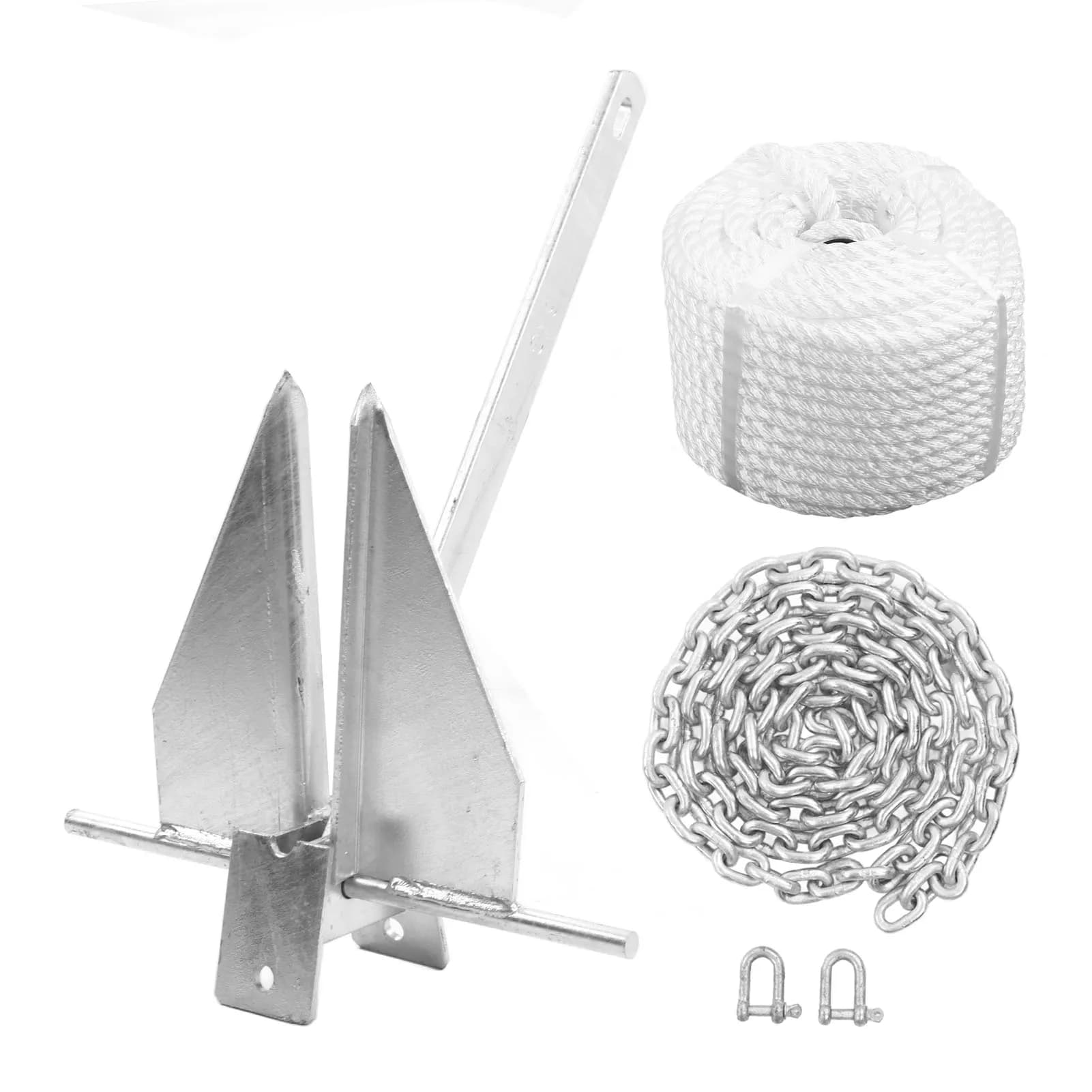 Kit di ancoraggio per nave Ancoraggio per barca stile fluke resistente in acciaio al carbonio con catena in corda di nylon per mare d'acqua dolce