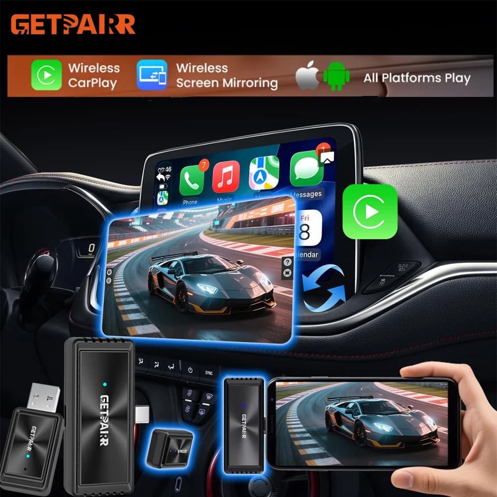 Getpairr Adattatore wireless Carplay Specchio per schermo Touch Accessori per auto Video Box Specchietto iOS e Android per VW Audi Benz Toyo