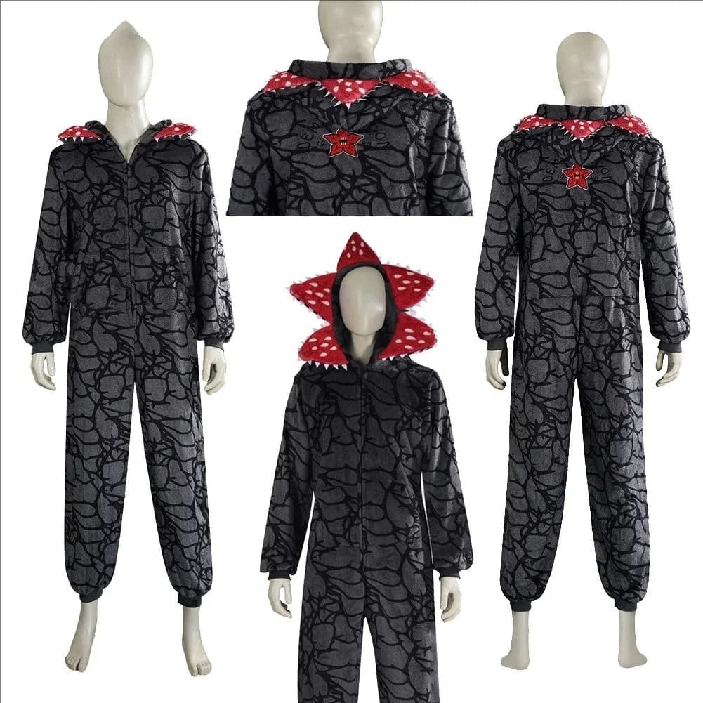 Adult Kids Fall Winter Thicken Cannibal Flower Demogorgon Cosplay Costume Comfortable Flannel Fabric Pajamas Halloween Suit