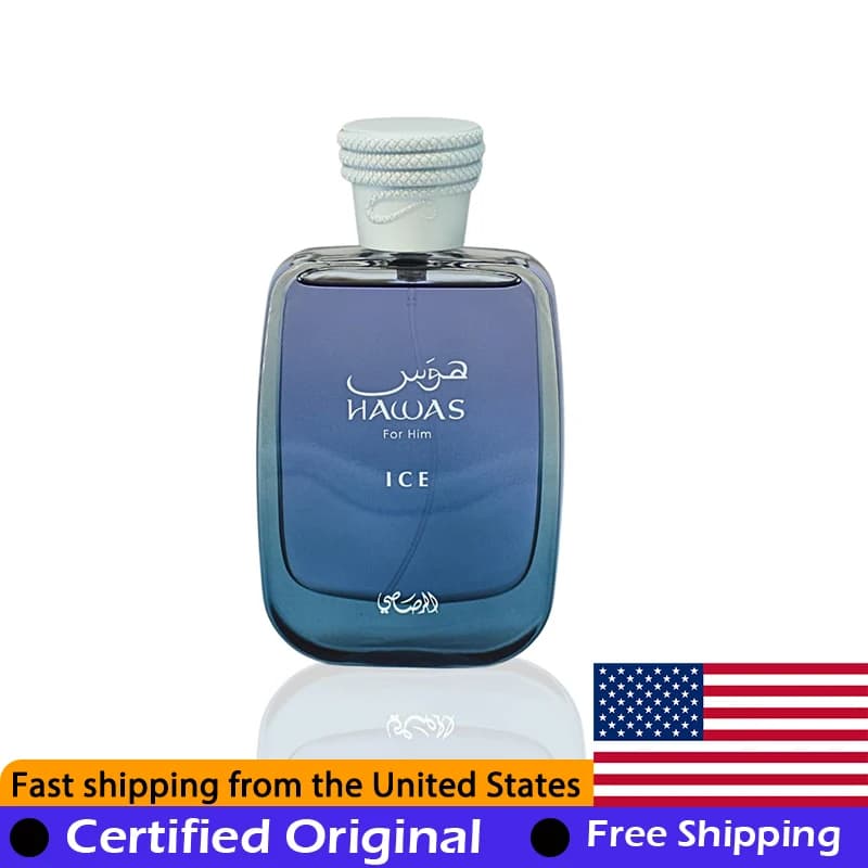Rasasi Hawas Ice Eau de Parfum Spray 3.4 Ounce Arab Perfume Premium Long Lifetime with Aromatic Feromoni Cologne 100 ML