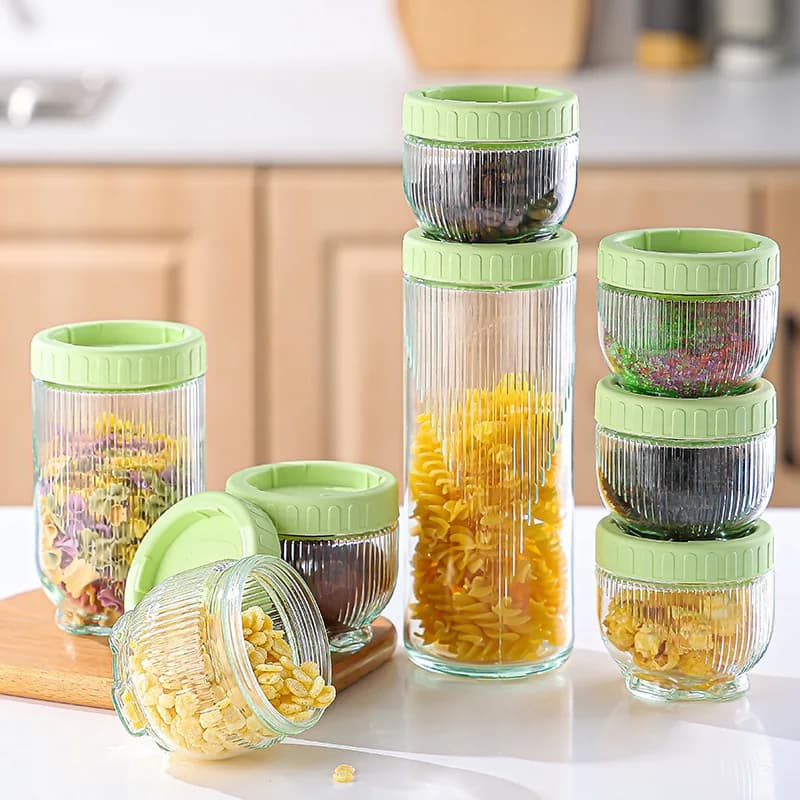 Barattolo in Vetro Impilabile LLMM con Coperchio a Forma di Zampa di Gatto, Contenitore Sigillato per Cucina, Snack, Frutta Secca e Alimenti