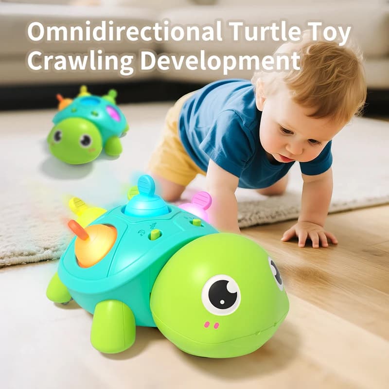 Giocattolo strisciante per bambini con tartaruga sonora e leggera, giocattolo educativo per imparare a gattonare, può masticare e molare giocattolo per dormire in silicone