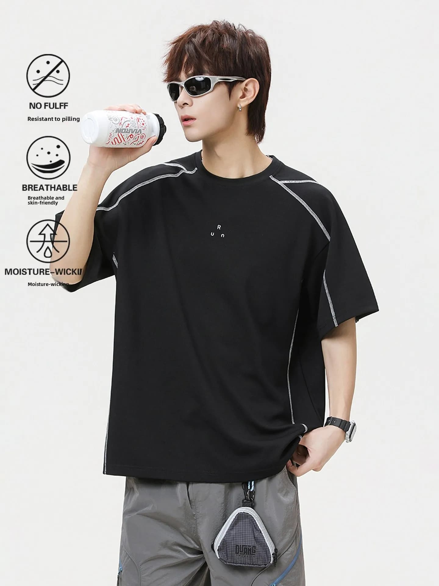 American Style Short Sleeve T-Shirt Men's Summer Outdoor Moisture Wicking Running Sportswear Breathable Sweat Absorbent Top