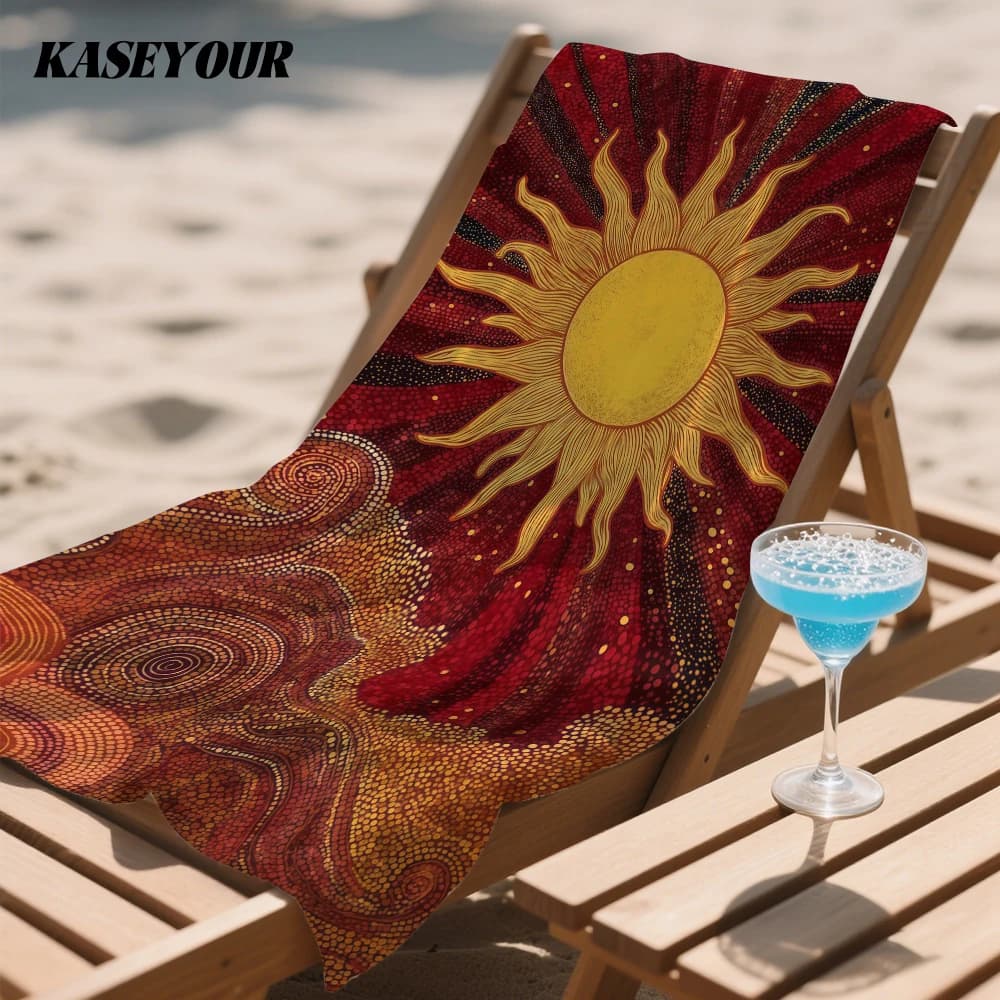 Aboriginal Style Sun Oversized Microfiber Beach Towel Sand Proof Quick Dry, Absorbent for Swimming Pool Travel Camping