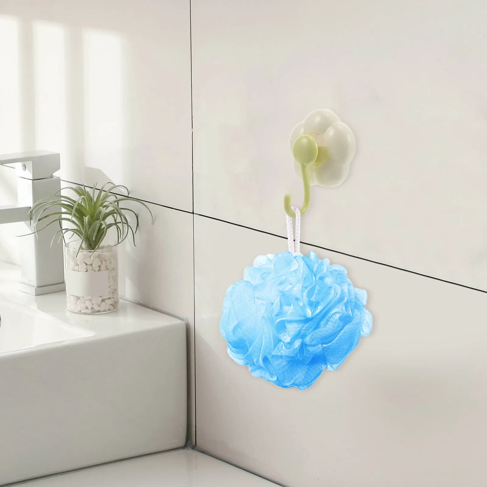 Gancio a ventosa a forma di fiore, riutilizzabile, senza foratura, per bagno, cucina, porte in vetro, finestre, lavabile, rimovibile, design a cartoni animati
