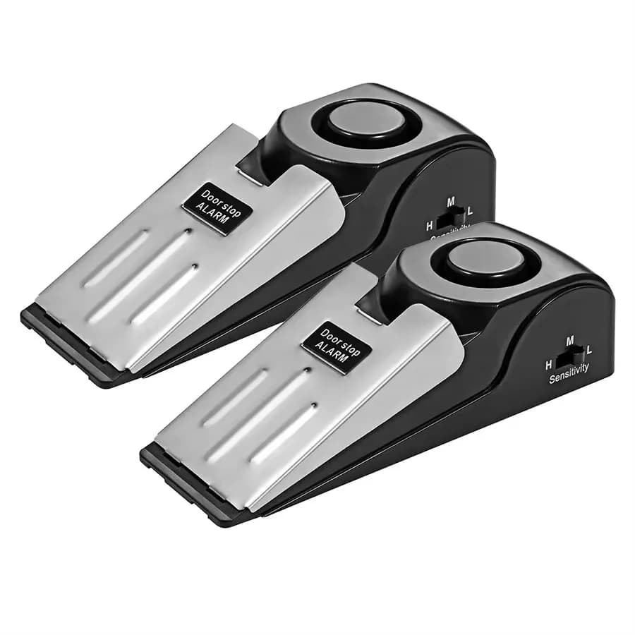 Sistema di allarme di arresto della porta Wireless da 2 pezzi 125dB sistema di blocco della porta antifurto di sicurezza domestica ad alto volume allarme Preasure fermaporta portatile